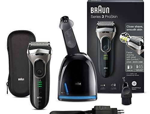 Braun Series 3 ProSkin Elektrorasierer 3090cc, mit Reinigungs- und Ladestation, schwarz/grau